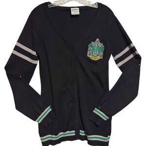 Harry Potter Slytherin Knit Cardigan Sweater Jr S(18) Black Crest BioWorld